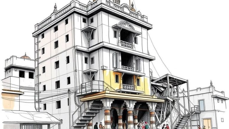 Three-Storey Building Collapses at Swaminarayan Temple Premises in Prayagraj